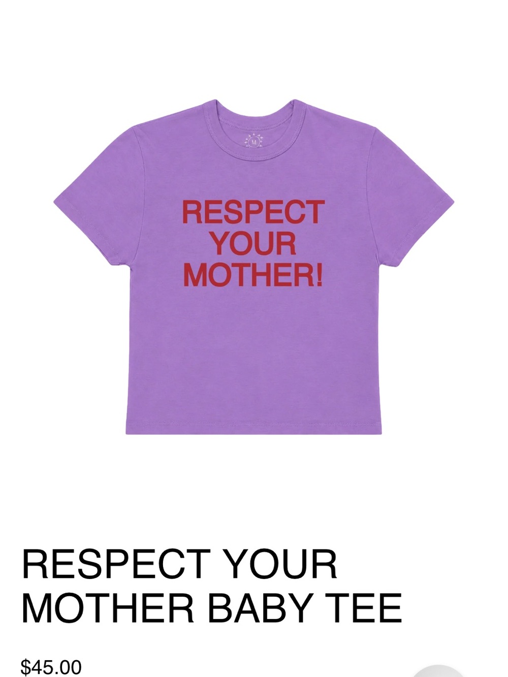 Respect Your Mother Baby Tee - Purple